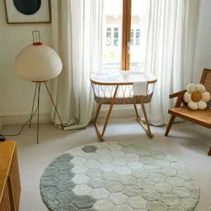 Lorena Canals Machinewasbaar Tapijt Rug Rond Ø140cm | Honeycomb Blue Sage